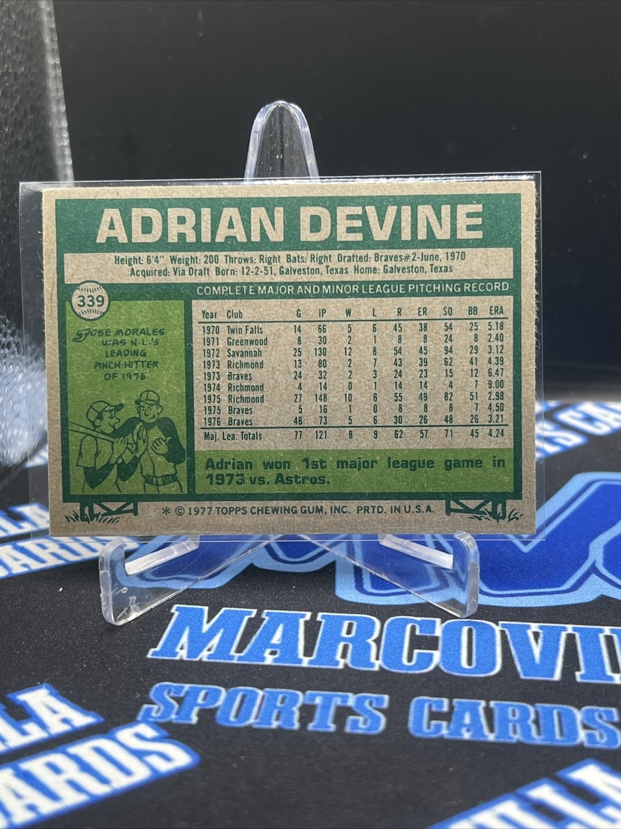 1977 Topps Baseball Adrian Devine Card #339 Atlanta Braves RC EX +