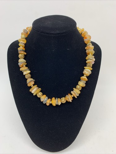 New Vintage Laguna Genuine Citrine & Abalone Necklace 16” w/Tag NOS