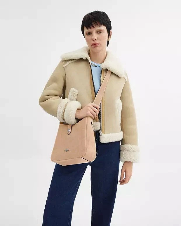 Borsa a tracolla Coach Hadley convertibile nuova con etichette in camoscio pelle CW004 tortora chiaro