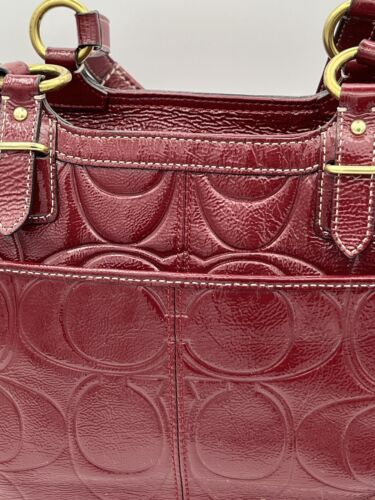 Coach Handbag Gallery Signature Tote Bag Burgundy Dark Red Patent Leather 19462 - Picture 5 of 9