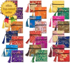 24Pc Chinese Silk Brocade Coin Purse Embroider Jewelry Bag Zipper Wallet Pouch