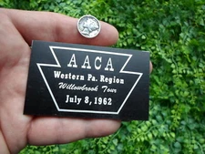 Vintage 1962 AACA car dash plaque - Willowbrook - Western PA Region - Pittsburgh