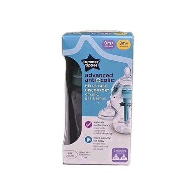 Tommee Tippee Advanced Anti-colic Baby Bottle & 2 nipples 9oz 260ml 0m+ / 3m+
