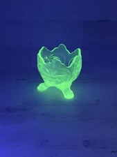 Vintage L.G. Wright Uranium Footed Mayonnaise Bowl Floral Rare!