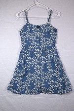 XXI Forever 21 Elephant Print Dress Small Blue Button Front Boho Sundress