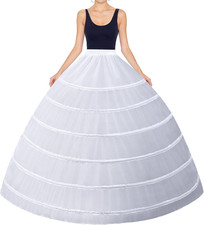 Women'S Crinoline Petticoat 6 Hoop Long Underskirt Puffy A-Line Slip for under B
