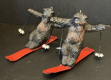 Black Bear Bears Snow Skiing Christmas Holiday Ornaments Resin Set Of 2