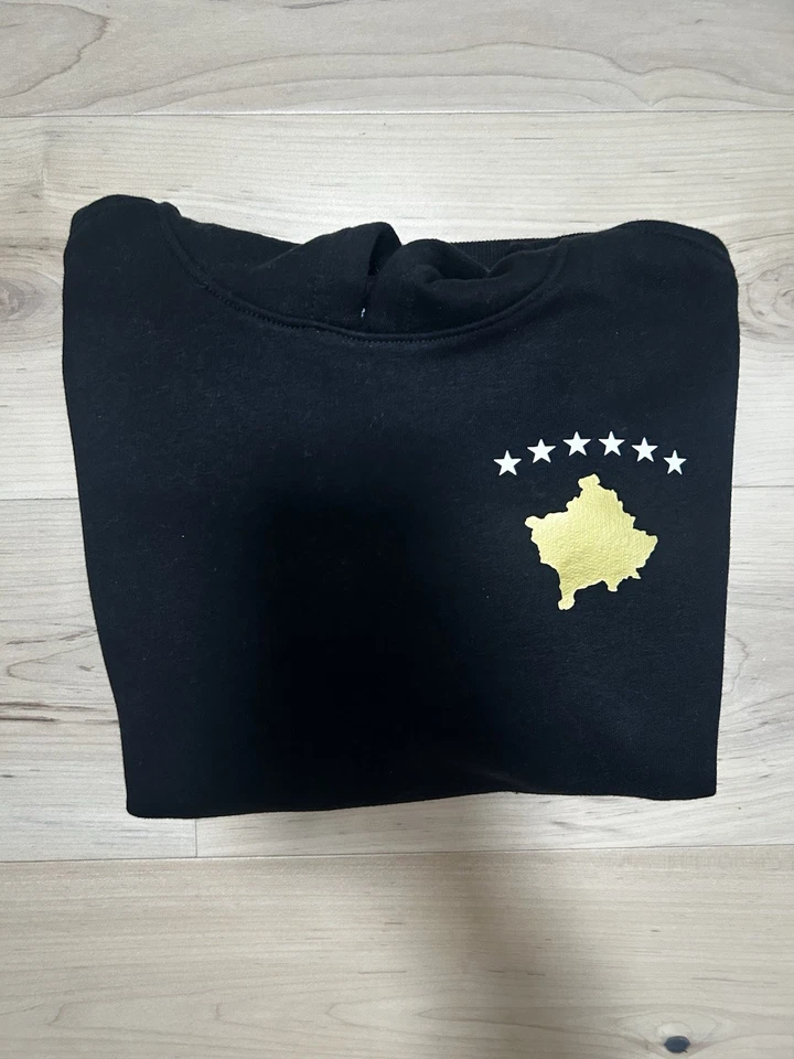 Sudadera con capucha para niños Kosovo talla 6/7 - sudadera con capucha negra - dorada y blanca bandera mapa sudadera Foto 3 de 3