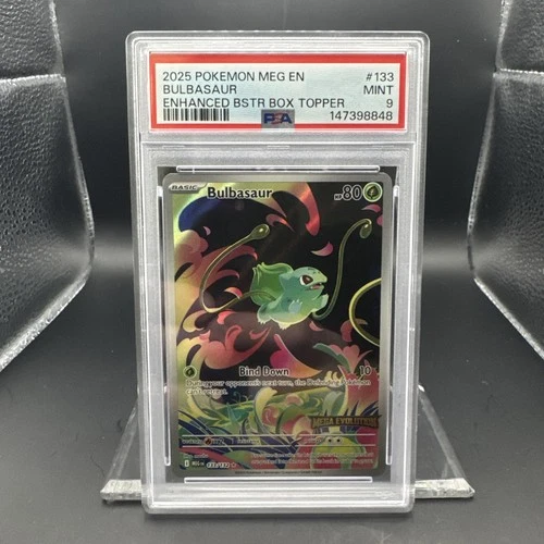 2025 Pokemon Mega Evolutions Bulbasaur #133 Box Topper Stamped EN Graded PSA 9