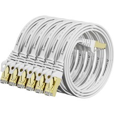 White Cat 7 Ethernet Cable 1.5 FT 6 PCS Shielded Flat LAN Patch High Speed