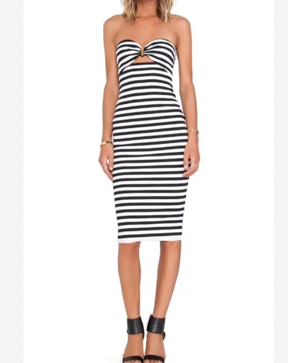 bec and bridge black and white striped dress Elina Dress in Black main image 0