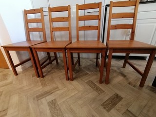 4 used Ikea Jokkmokk solid pine dining chairs