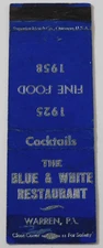 BLUE & WHITE RESTAURANT MATCHBOOK COVER * WARREN, PENNSYLVANIA