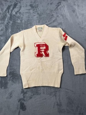 Vintage Yell R Letterman Sweater Womens Small White Wool Cheer McMillan Varsity