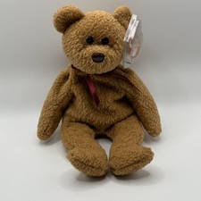 TY BEANIE BABY 'CURLY' THE BEAR Teddy Brown Plush Stuffed Animal Vintage