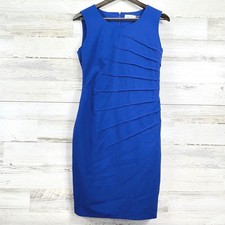 Calvin Klein Royal Blue Sheath Dress Sunburst Sleeveless Knee Length Size 4