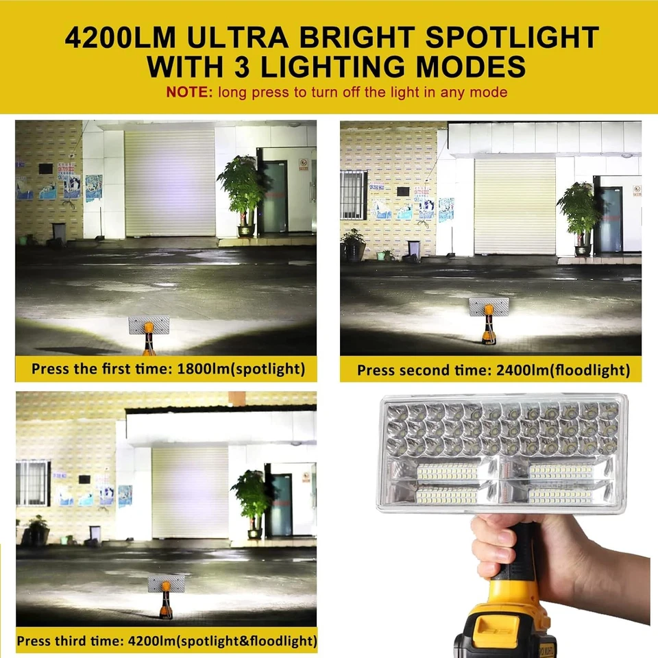 Taschenlampe für Dewalt 18v Akku 40w 4200LM Tragbares Licht w/3 Modi Beleuchtung - Bild 4 von 4