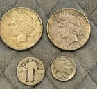 Four Various Silver Coins Peace Buffalo Standing Liberty