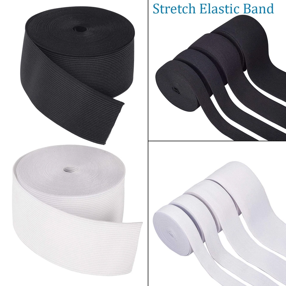 PREMIUM ELASTIC STRETCH FLAT Black White-¼, ½, 1, 1¼, 1½, 2, 3 inch Sewing Dress - Image 1 of 4