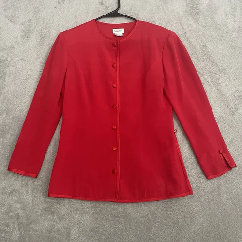 Blazer top donna vintage Neiman Marcus "Chanel" 2 spalline rosso 100% seta