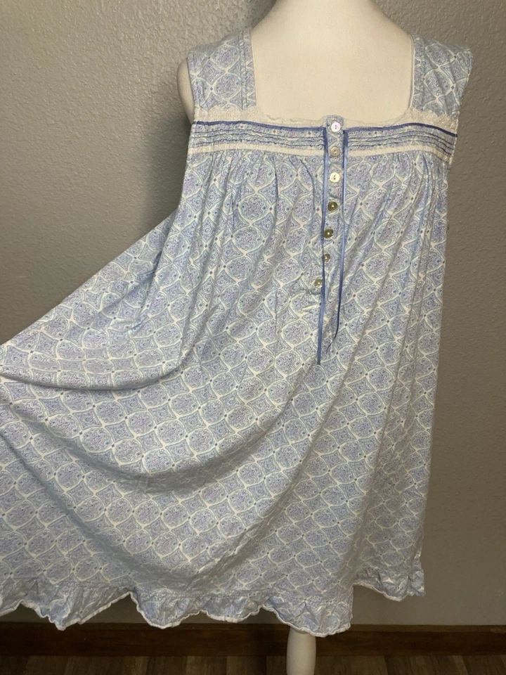 Eileen West Nightgown Blue Ballet Sleeveless Babydoll Lace Trim Cotton Size XL - Image 2 of 4