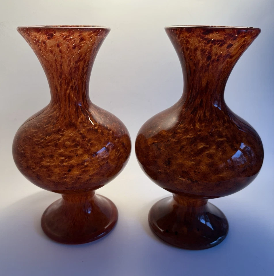 Rare Pair of Vintage Signed Numbered Verlys Amber Art Glass Flared Vases ~Mint - Image 4 of 4