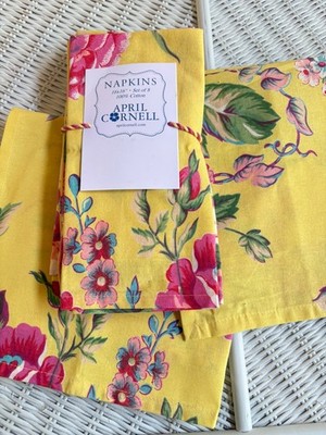 Lovely Set/8 NEW  April Cornell Cloth Lunch Napkins Vibrant Red Roses ~ 16 X 16