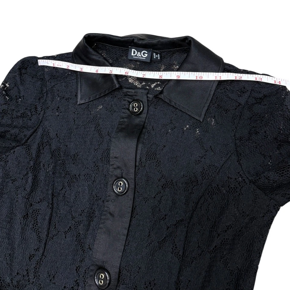 Dolce & Gabbana Black Lace Button Front Bilk Blend Belted Shirtdress 38 (US 2) - Image 4 of 4