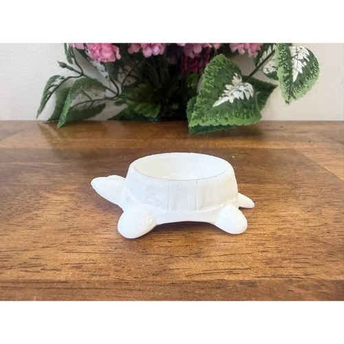Vintage Milk Glass Turtle Salt Cellar Dish Open Salt Dip Farmhouse Tableware