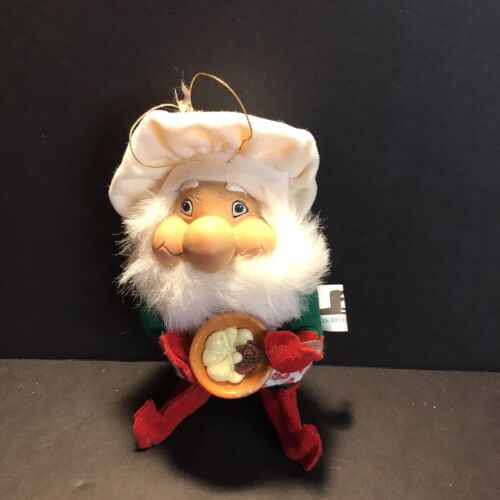 Vintage Santas Best Elf Santikins Ornament 7" Tall Posable Christmas Baker Gnome - Afbeelding 1 van 7