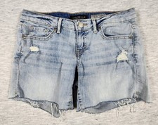 Aeropostale Jean Shorts Womens Size 4 Midi Light Wash Distressed Fringe