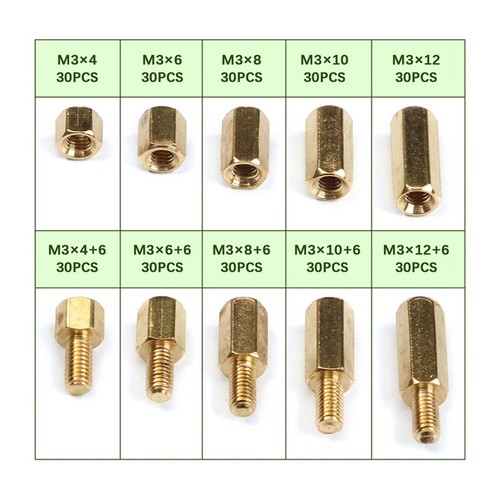 300Pcs M3 Brass Copper Pillar Stand Off Hex Column Spacer Threaded Screw Nut - Picture 19 of 23