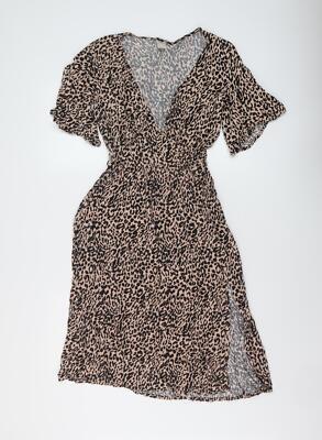 Anko Damen Beige Animal Print Viskose A-Linie Größe 8 V-Ausschnitt Pullover
