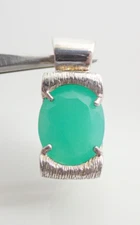 Designer Signed Green Stone Sterling Silver Slide Necklace Pendant