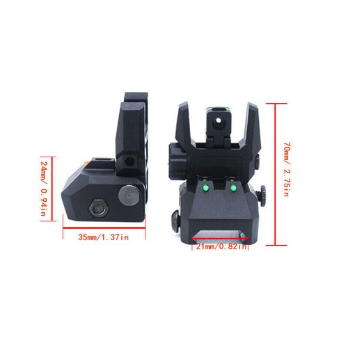 Foldable Iron Sights Flip-up Front and Rear Sight Fiber Optics Dual Aiming Mode - Picture 5 of 9