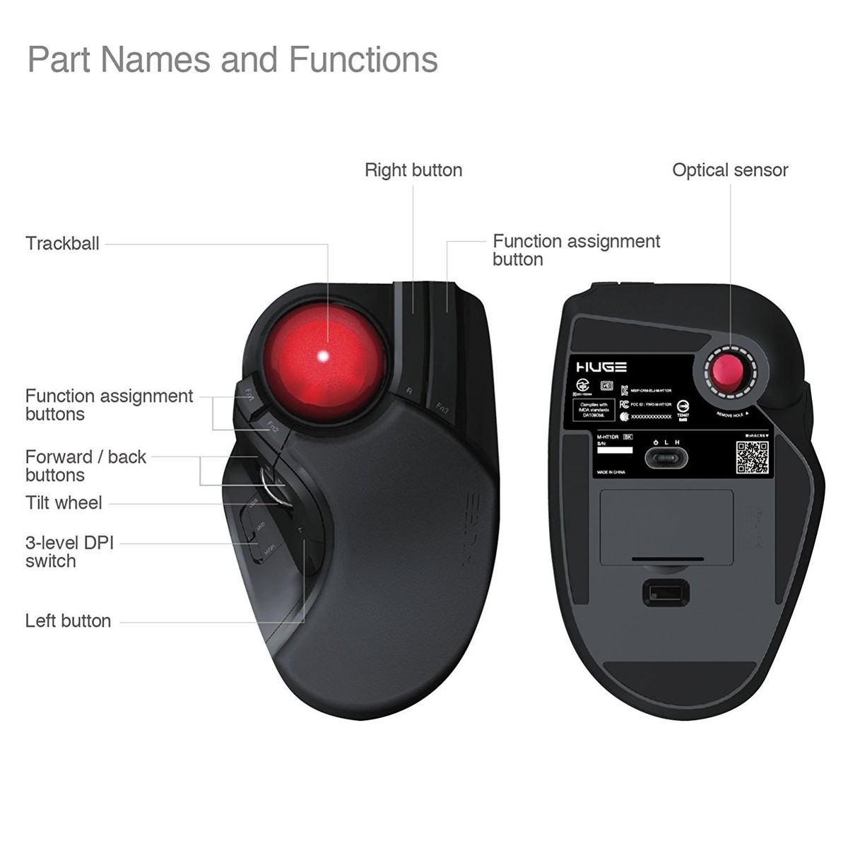 ELECOM Ratón de trackball enorme, con cable, accionado con los dedos