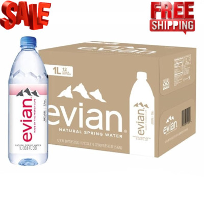 Evian Natural Spring Water, 1 L bottle, 12 pack