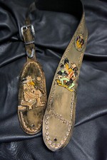 Guitar strap leather tooled all hand made in USA Black Crowes 4" 2 pcs buckle