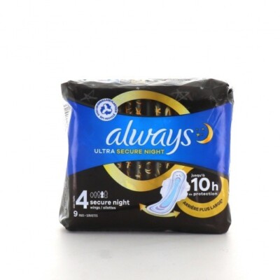 0,42 /Stück-10x Always Damenbinden (Gr.4) mit Flügeln Ultra Secure Night-9 Stück