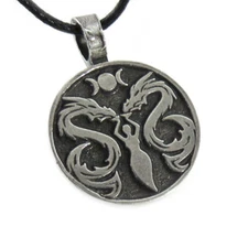 NEW "The Lady & the Dragon" Dragon Blessing Pewter Pendant by Deva Designs 