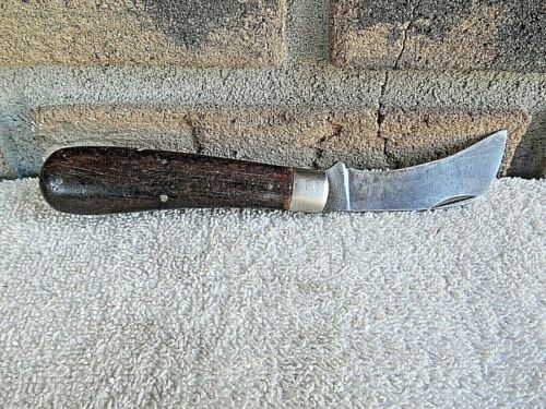VINTAGE Camillus Cutlery Co. Hawk Bill Knife WOOD HANDLES 4" - Picture 2 of 11