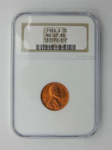 1953 S Lincoln Cent Coin NGC Graded MS 67 RD (306)