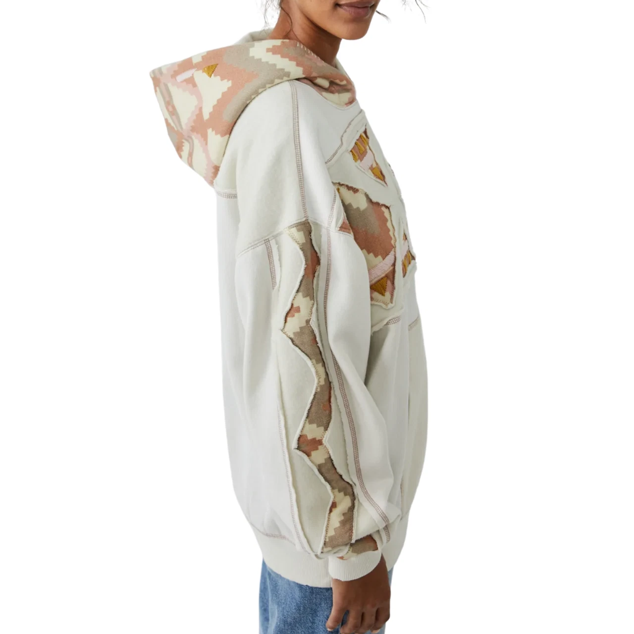 OFF WHITE Free People Nordic It’s a Vibe Felpa con Cappuccio Oversize Manica Lunga Avorio L