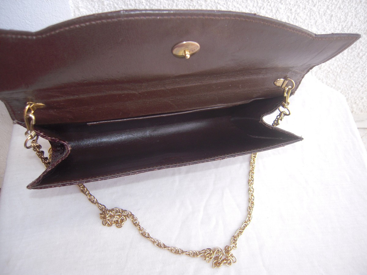 Sac à Main Vintage En Cuir Reptile – Marron, Authentique, Occasion