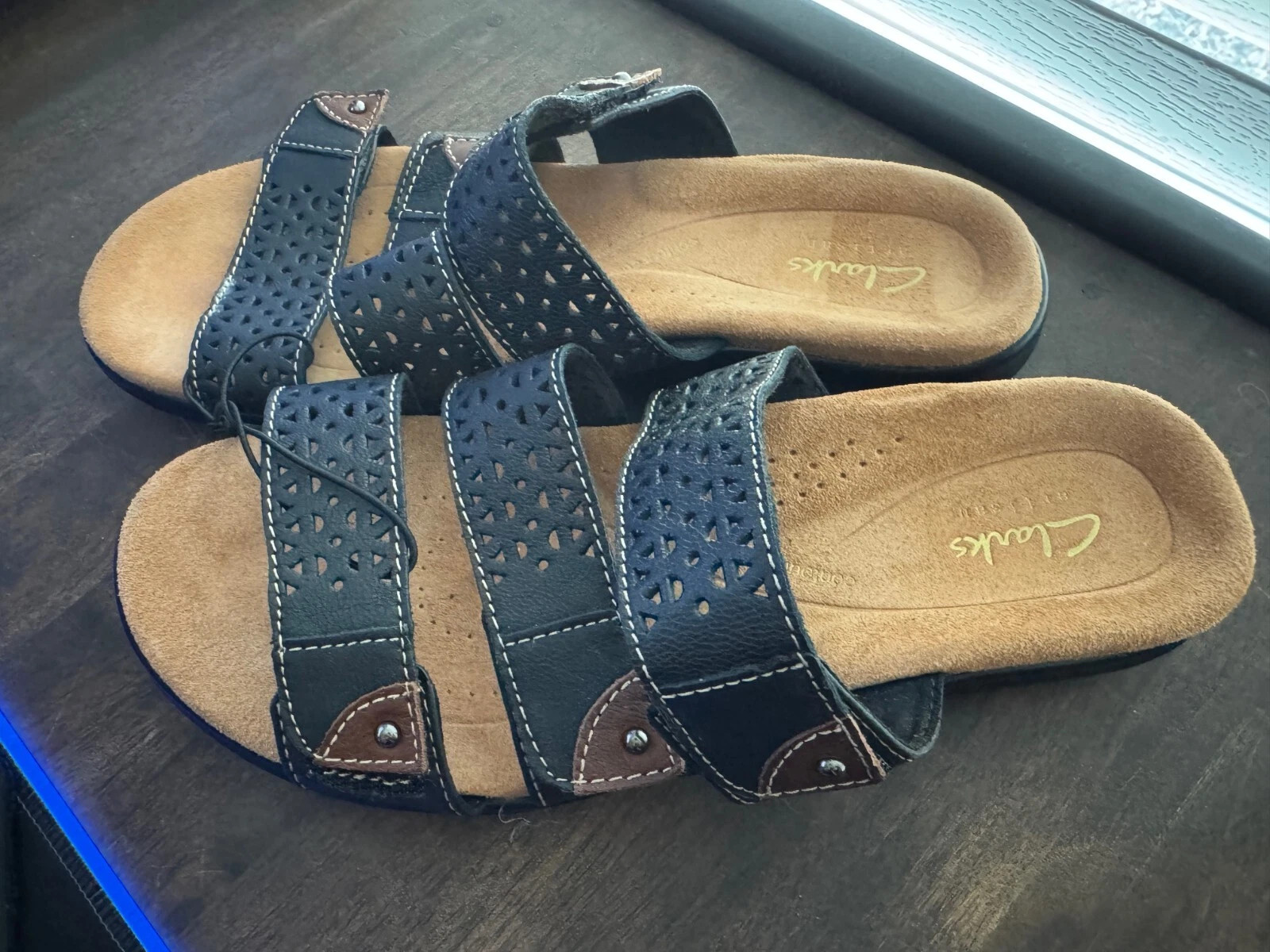 Sandali donna Clarks Kitly Walk in pelle neri comodi slide misura 6 1 2