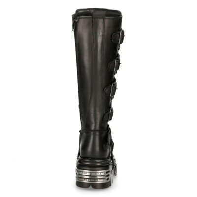 New Rock 272-S1 Black Boots Metallic Goth Knee High Zip Leather
