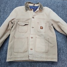 VTG Big Ben Jacket Men XL Tan Denim Blanket Lined Barn Coat USA Made Distressed