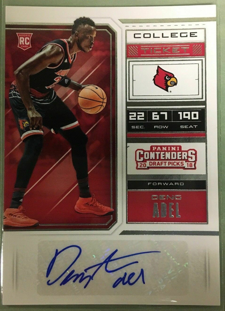 Deng Adel Louisville Basketball Autograph Panini Rookie Card Rick Pitino 2018 Rc