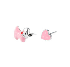 S925 Sterling Silver Pink Enamel Dog Puppy Heart Stud Earrings Gift Box PE61