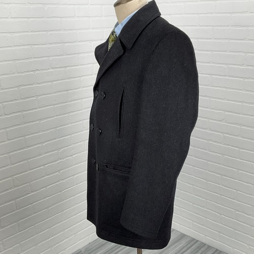 Chaps Peacoat Mens 40R Charcoal Double Breasted Insulated Wool Blend VTG - Picture 3 of 14